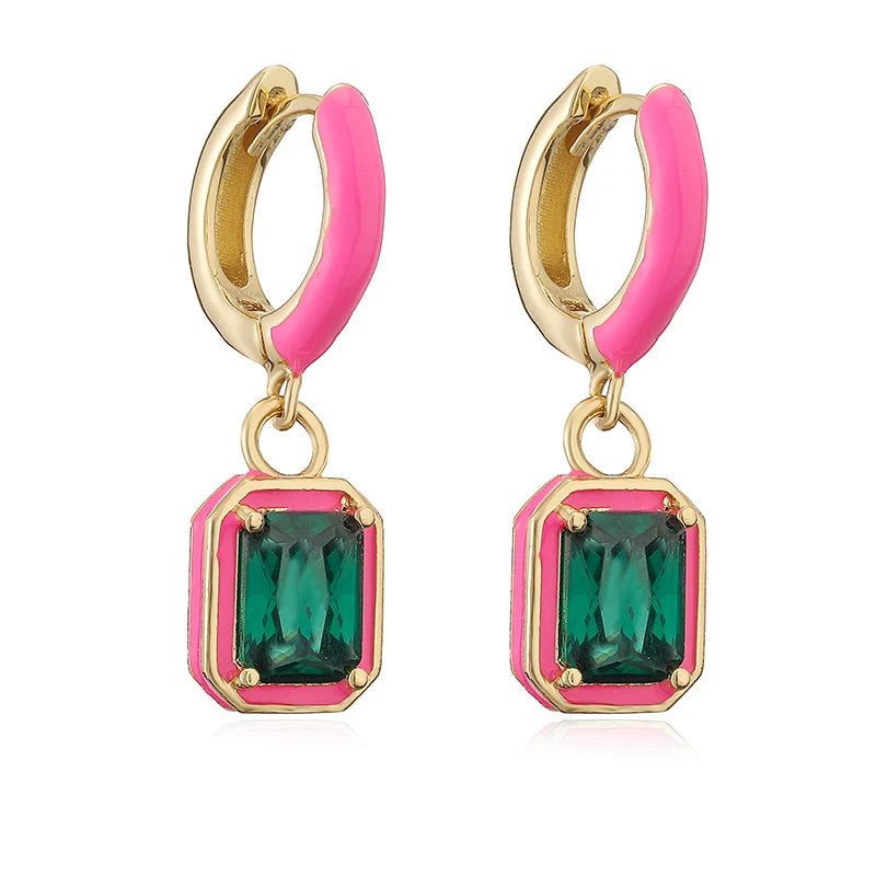 Rainbow Colorful Enamel Hoop Earrings