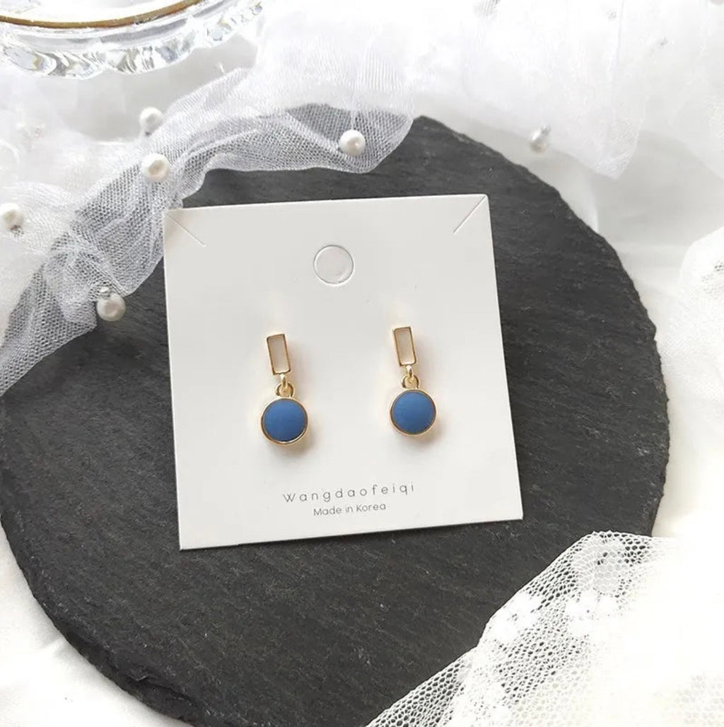 Geometric Rectangle & Round Enamel Dangle Earrings