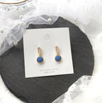 Geometric Rectangle & Round Enamel Dangle Earrings