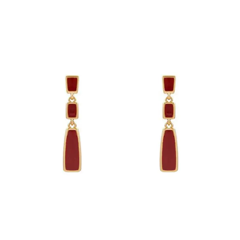 S925 Retro Wine Red Drop Earrings