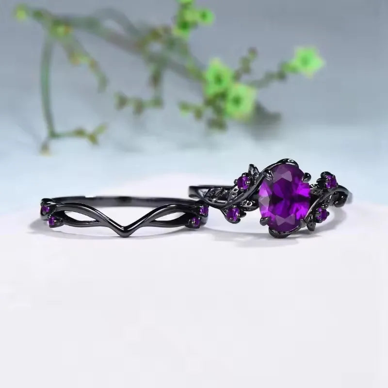 Retro Rose Branch Gemstone Ring