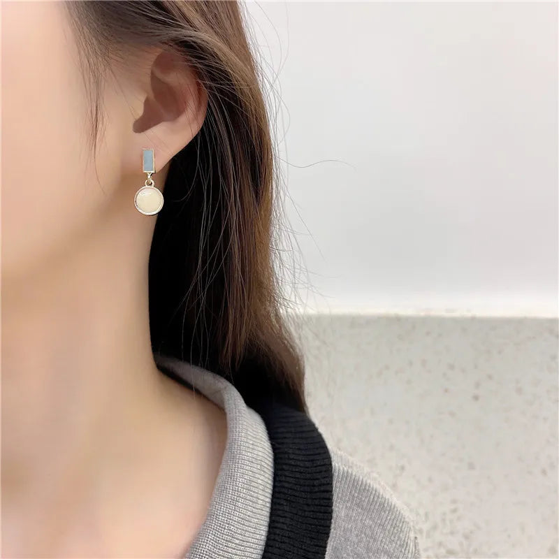 Geometric Rectangle & Round Enamel Dangle Earrings