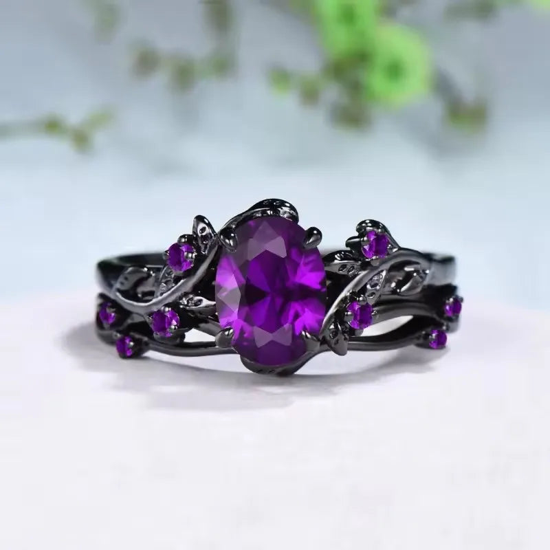 Retro Rose Branch Gemstone Ring
