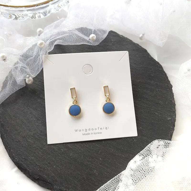 Geometric Rectangle & Round Enamel Dangle Earrings