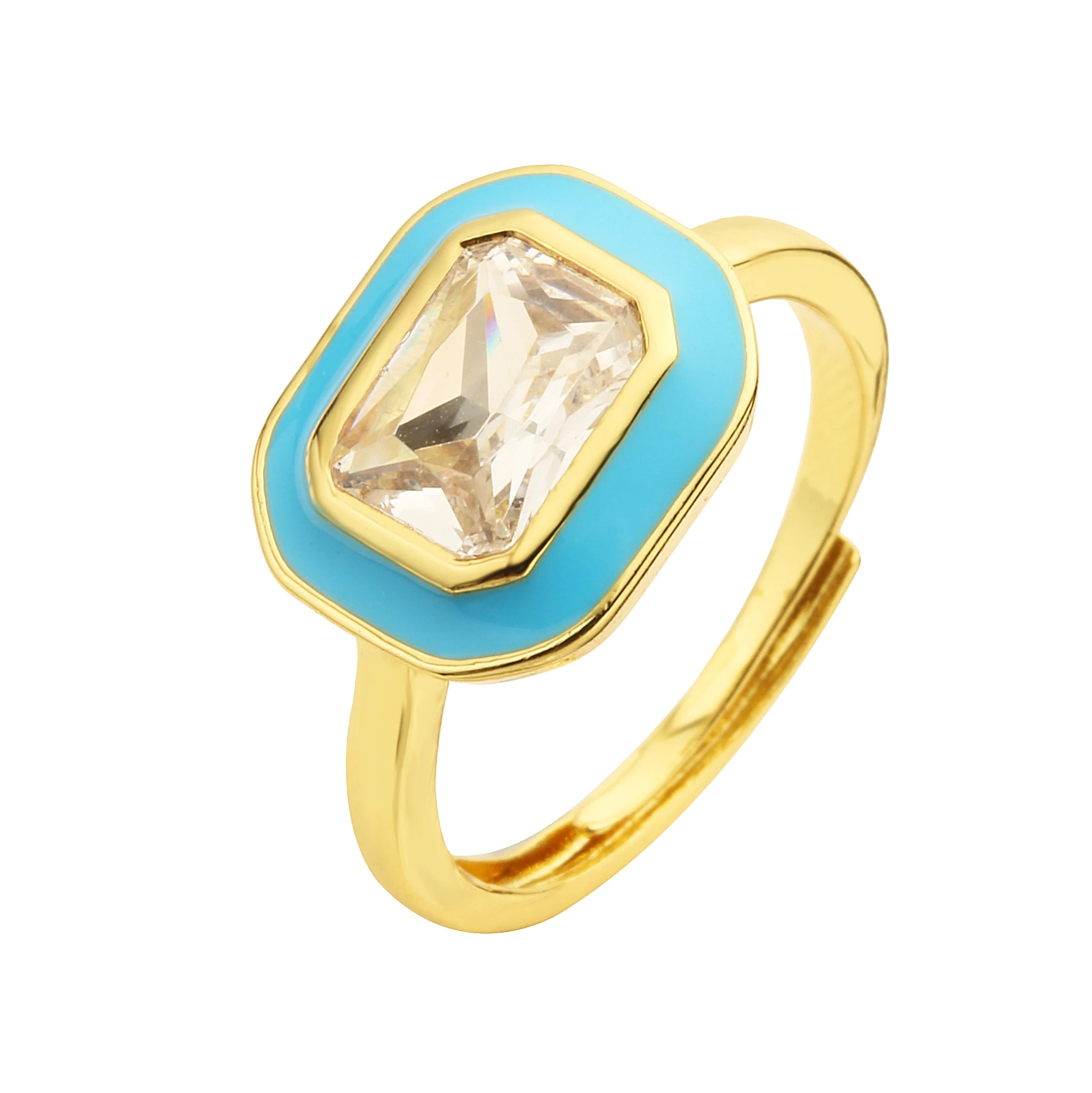 Enamel Zircon Rectangle Ring