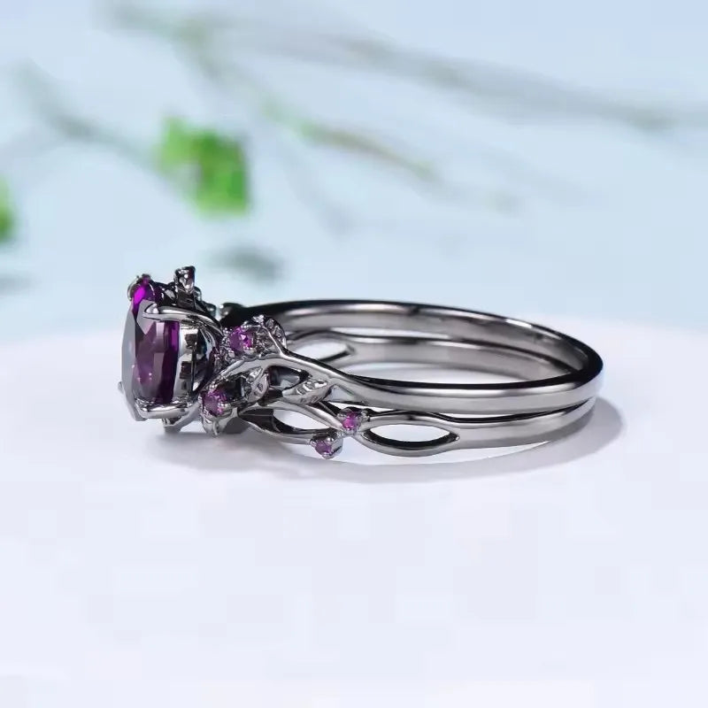 Retro Rose Branch Gemstone Ring