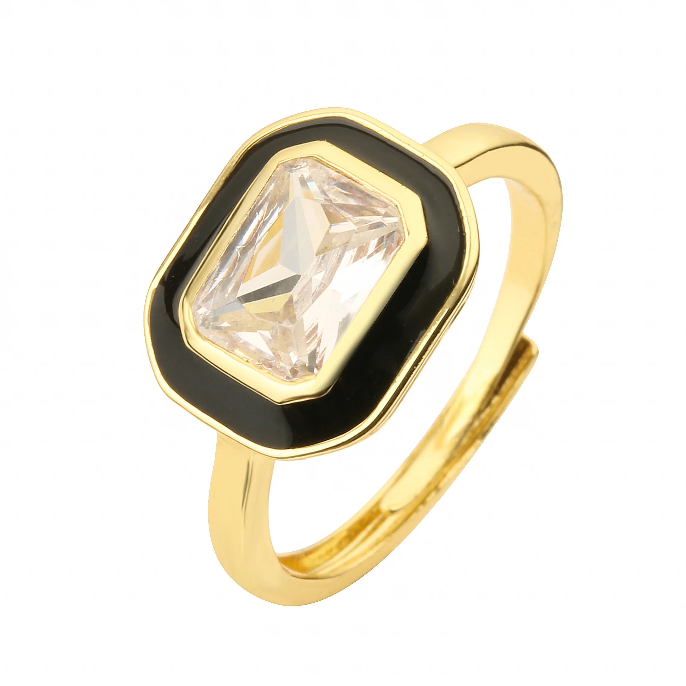 Enamel Zircon Rectangle Ring