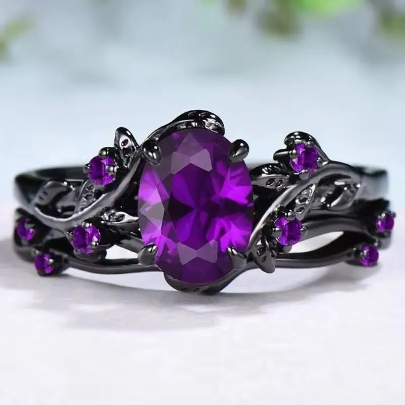 Retro Rose Branch Gemstone Ring