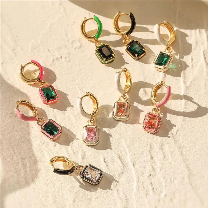 Rainbow Colorful Enamel Hoop Earrings