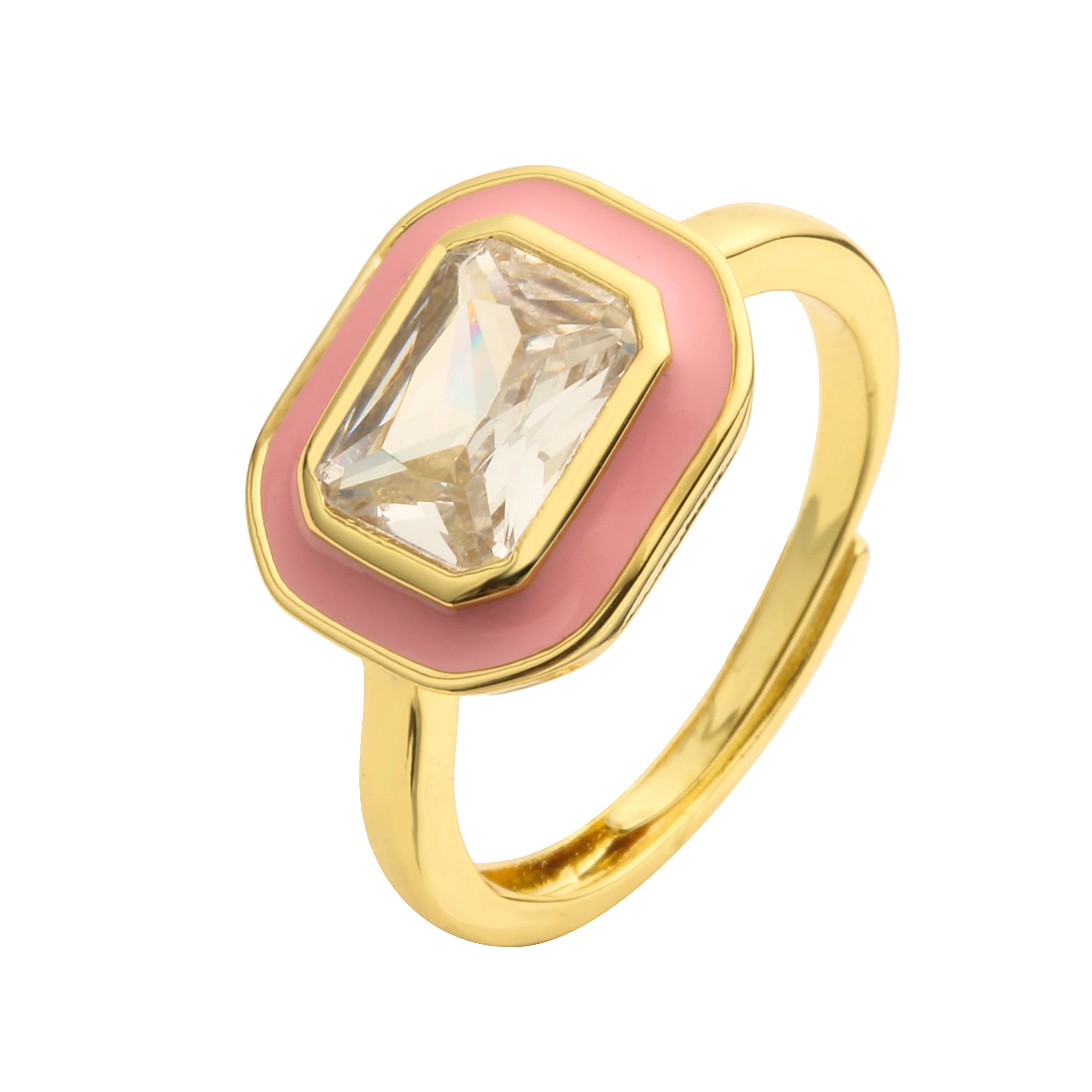 Enamel Zircon Rectangle Ring