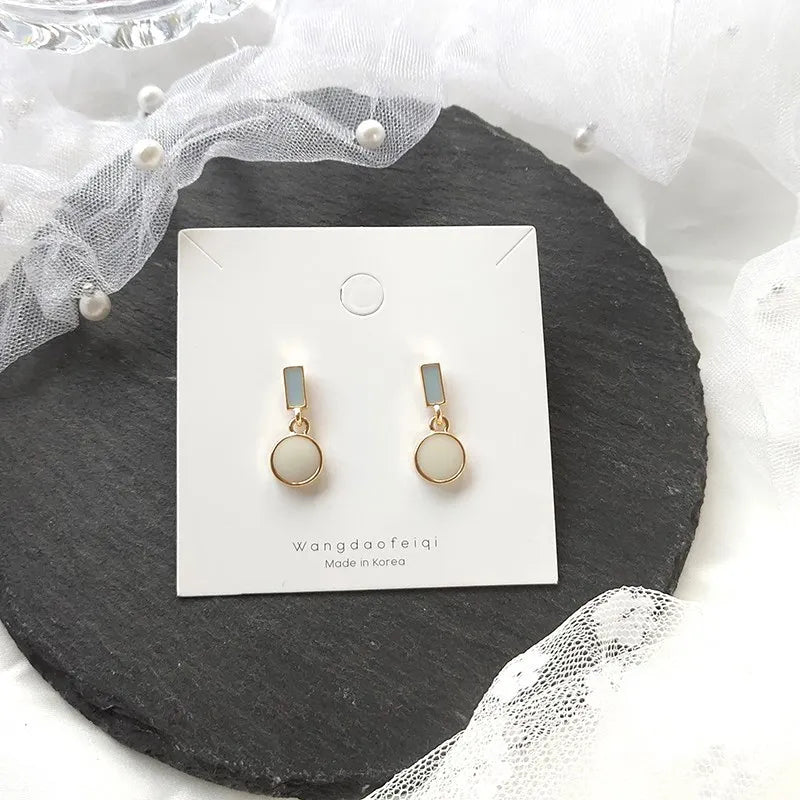 Geometric Rectangle & Round Enamel Dangle Earrings