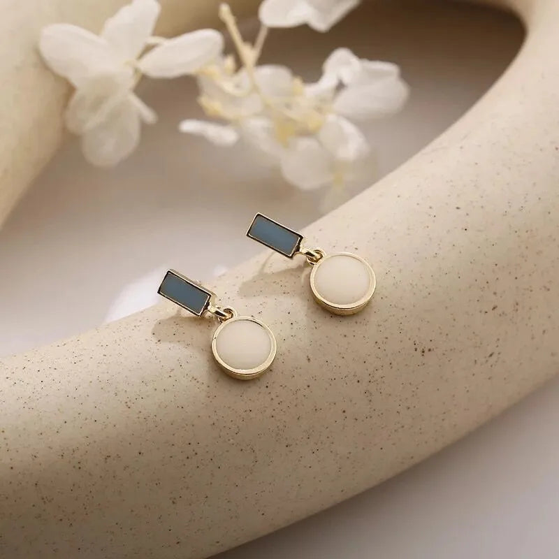 Geometric Rectangle & Round Enamel Dangle Earrings