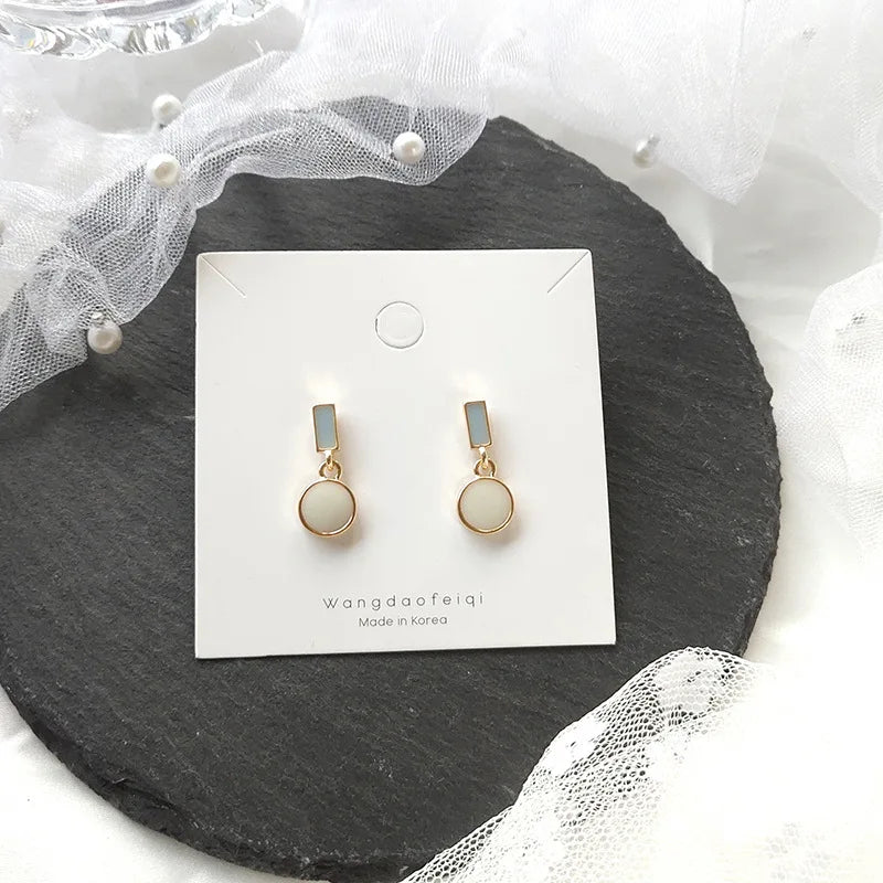 Geometric Rectangle & Round Enamel Dangle Earrings