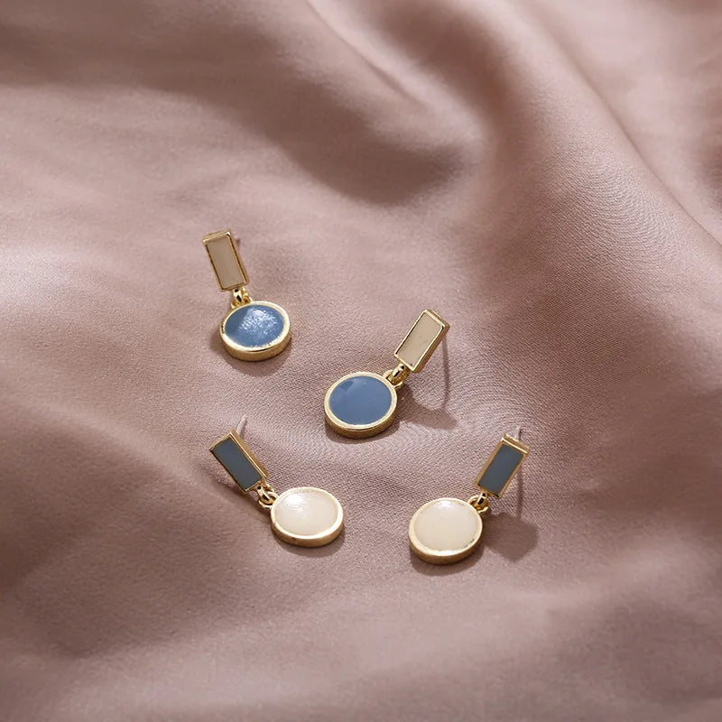 Geometric Rectangle & Round Enamel Dangle Earrings