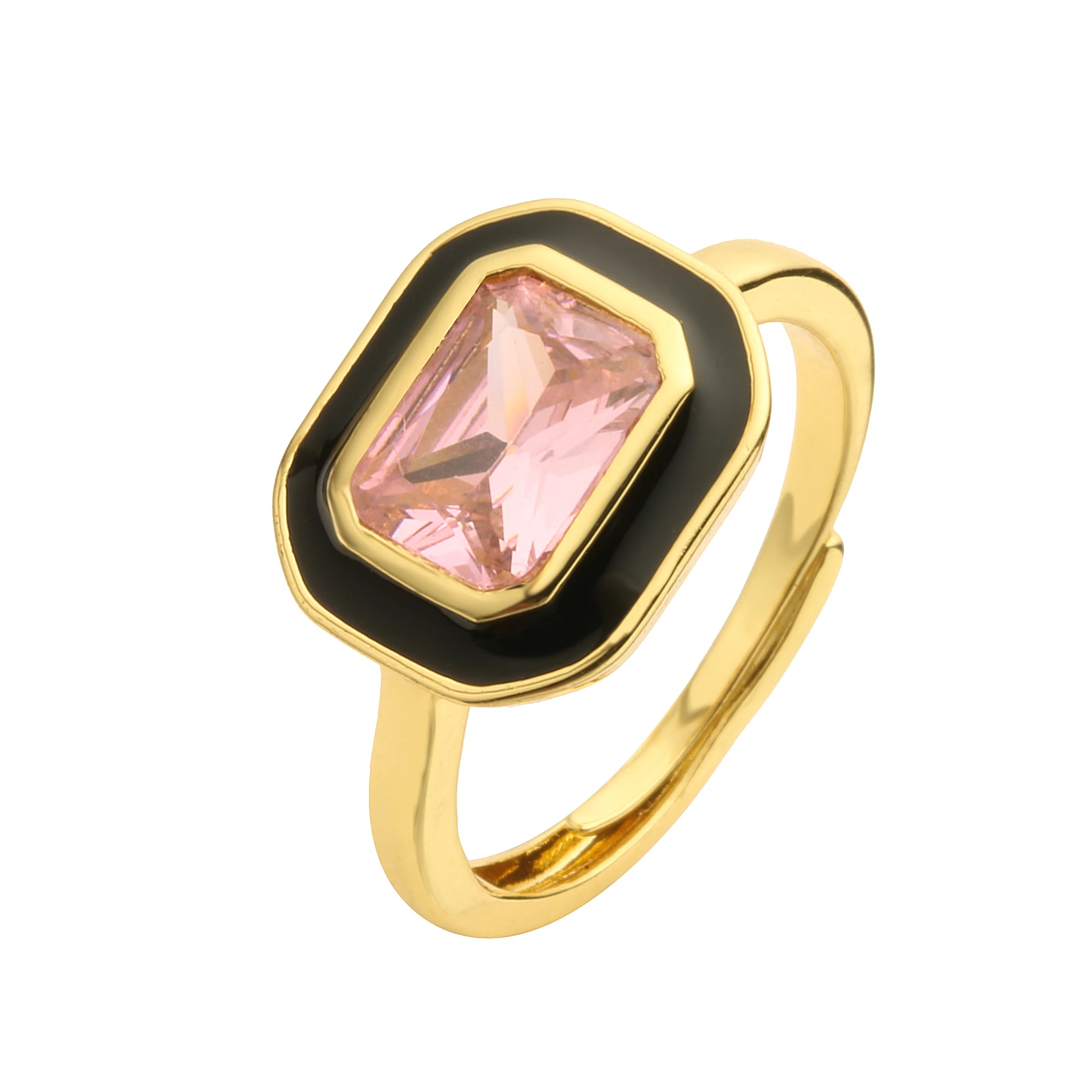 Enamel Zircon Rectangle Ring