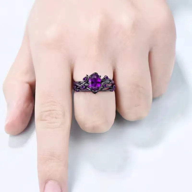 Retro Rose Branch Gemstone Ring