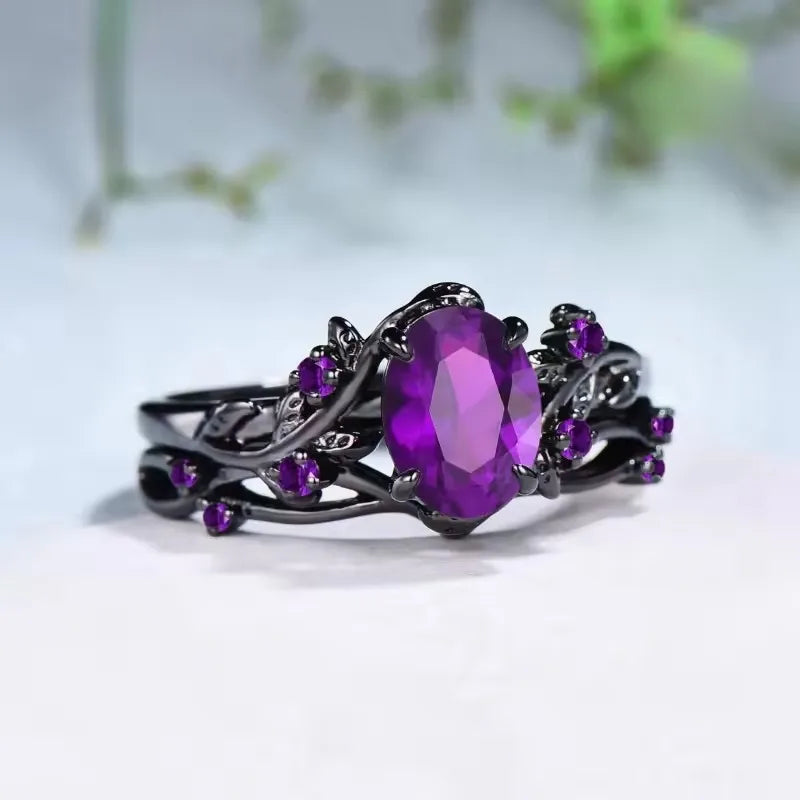 Retro Rose Branch Gemstone Ring