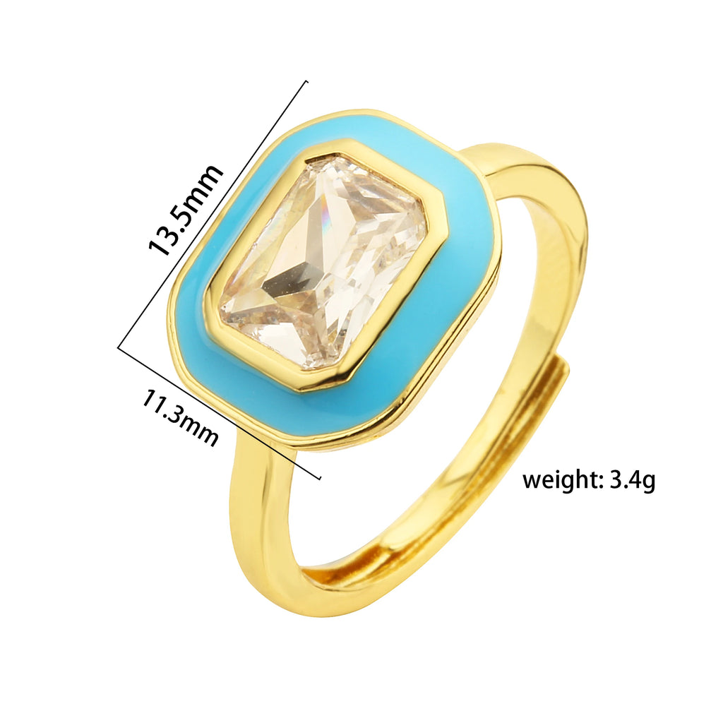 Enamel Zircon Rectangle Ring
