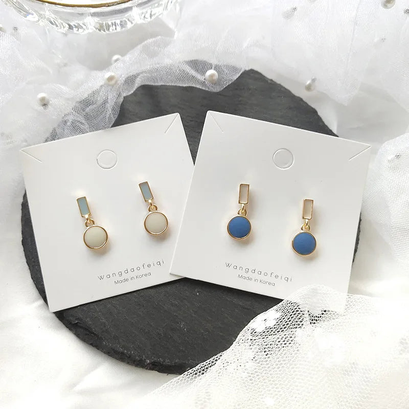 Geometric Rectangle & Round Enamel Dangle Earrings