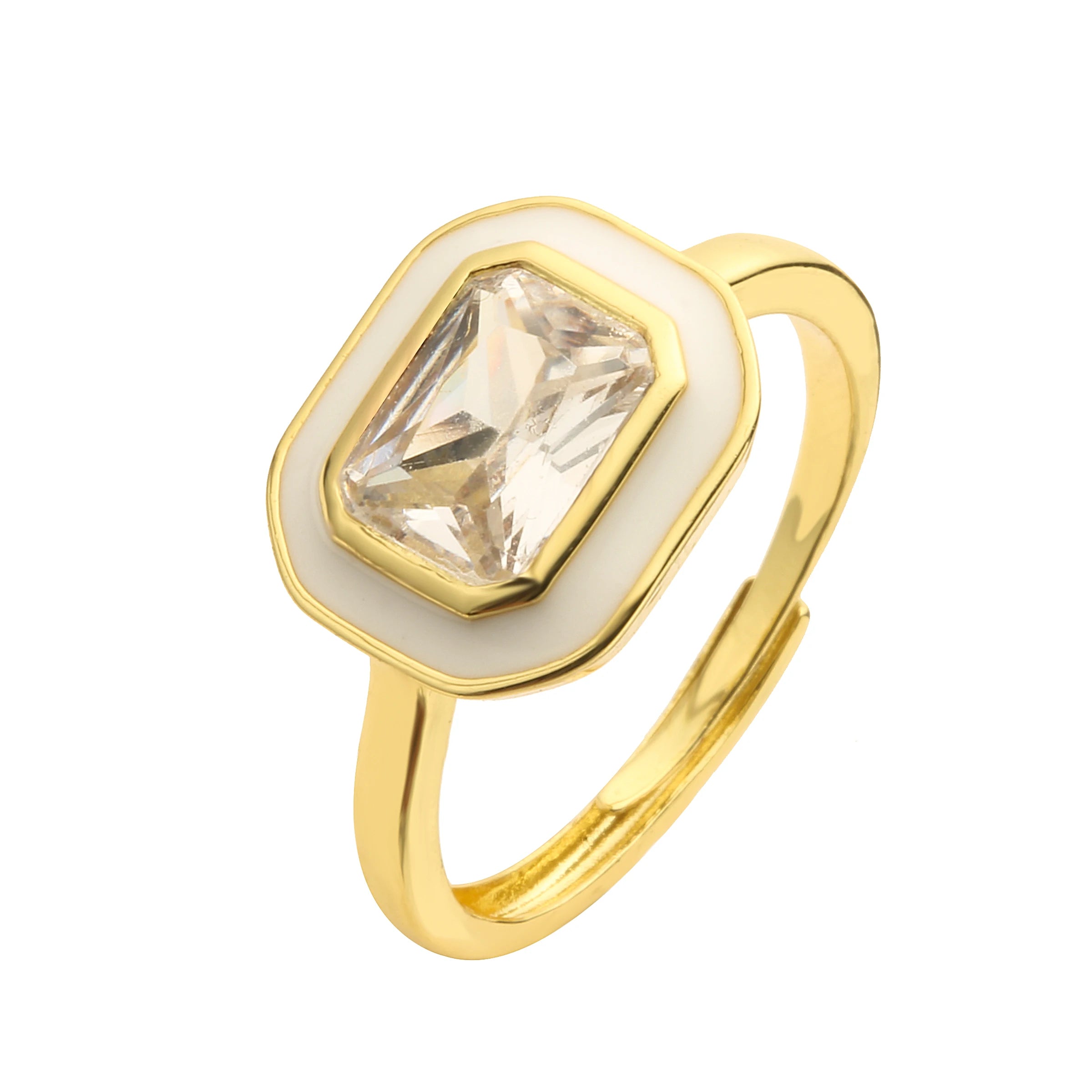 Enamel Zircon Rectangle Ring