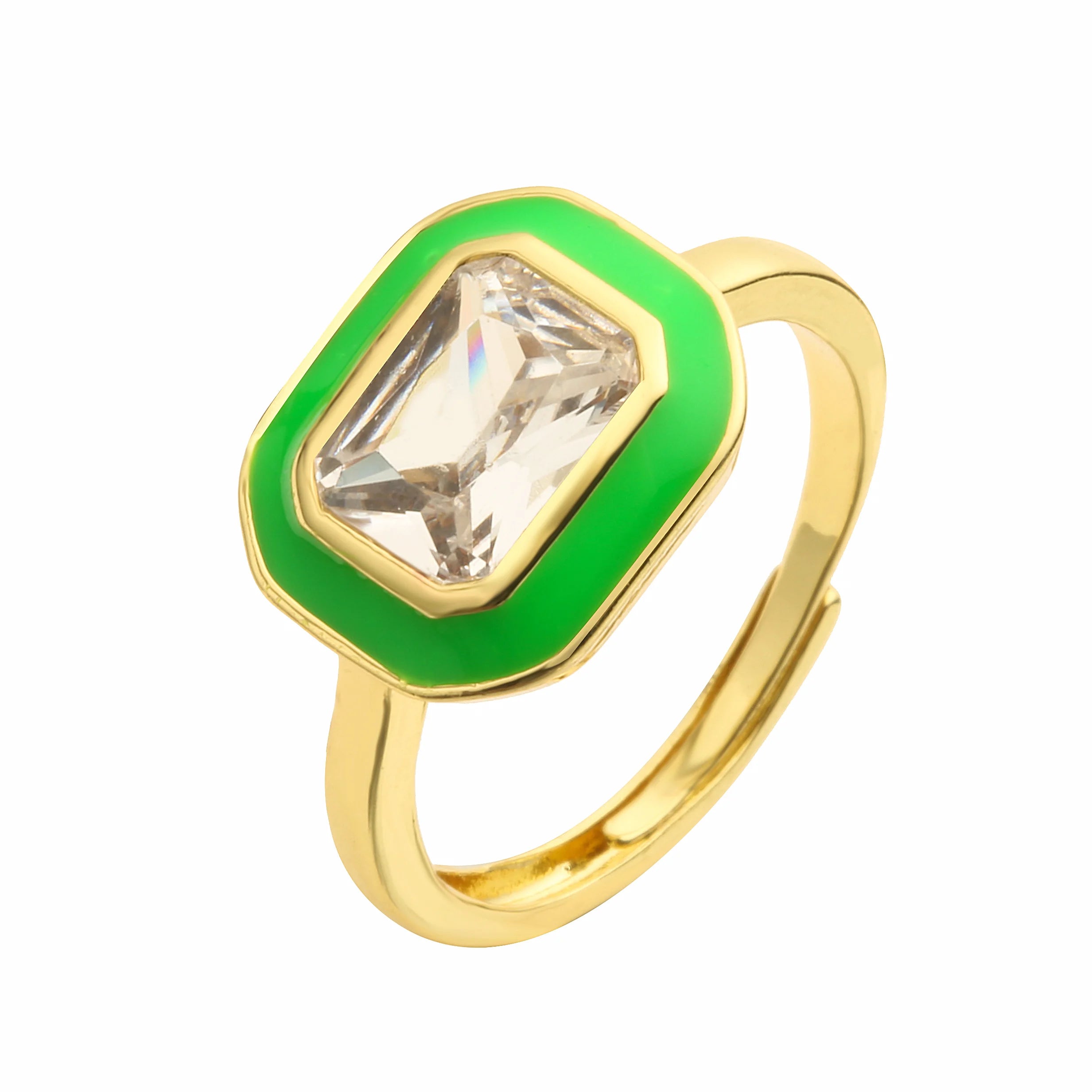 Enamel Zircon Rectangle Ring