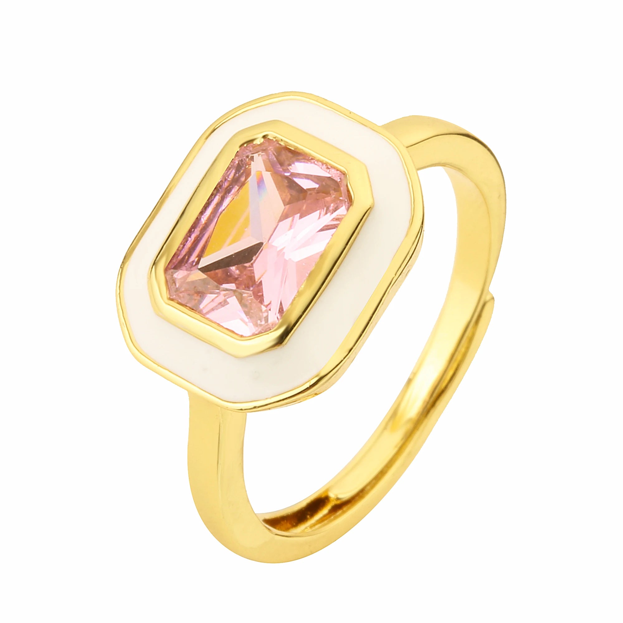 Enamel Zircon Rectangle Ring