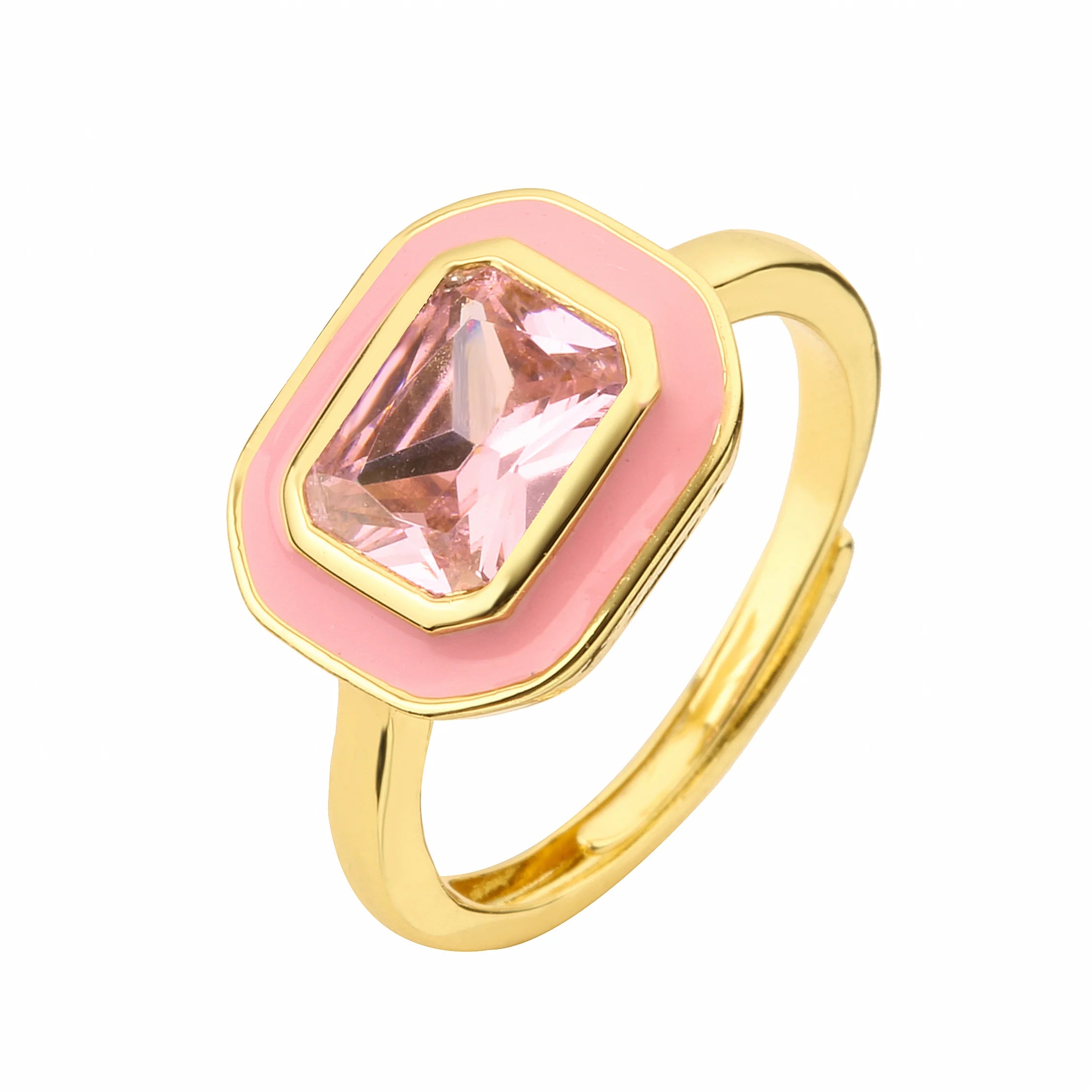 Enamel Zircon Rectangle Ring